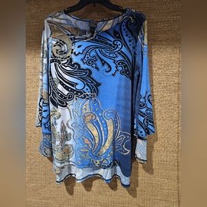 CLARA SUNWOO Blue and Gold Patterned Top